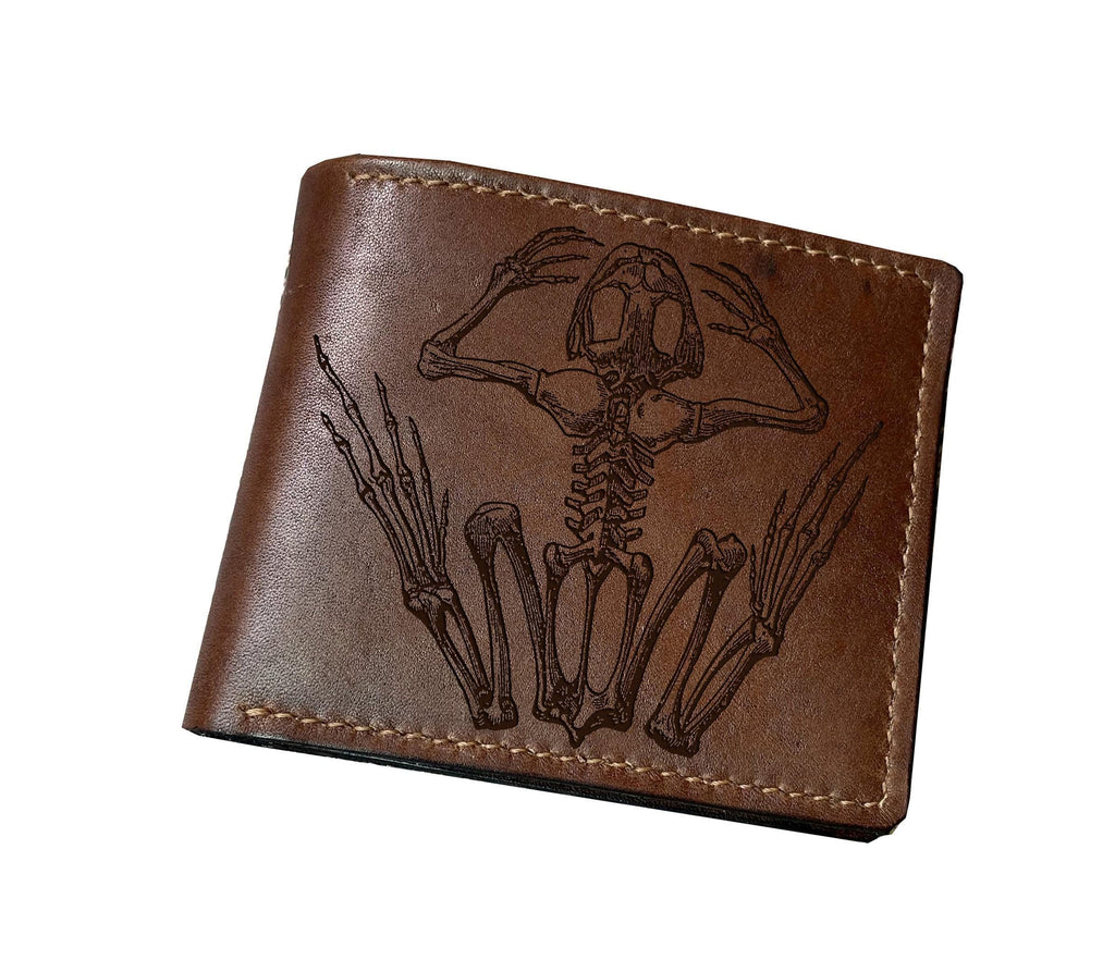 Frog skeleton engrave leather wallet, customized genuine leather gift, Amphibian present