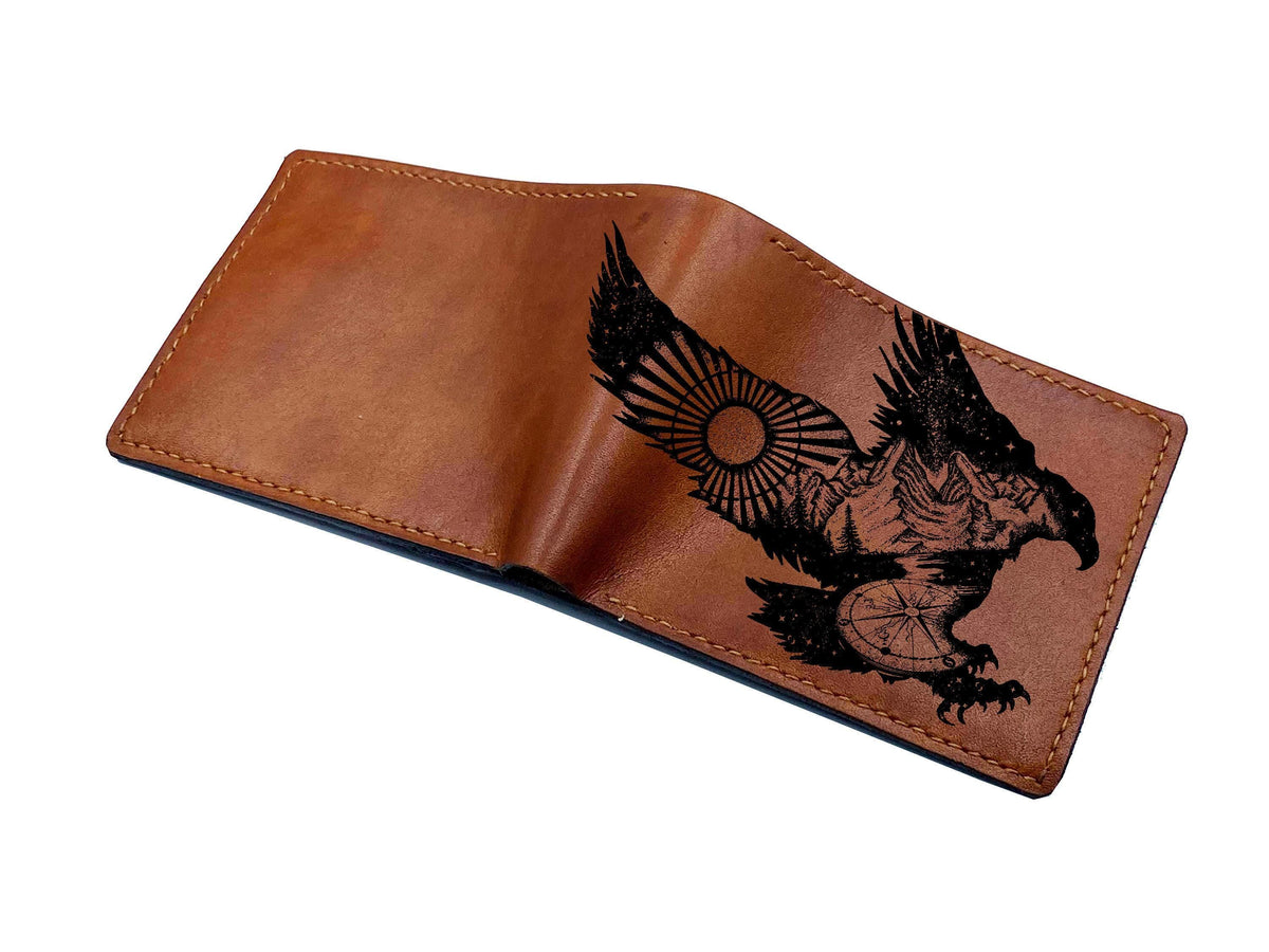 Personalized Leather Wallet, Tattoo Elephant Design, Engraved Gift