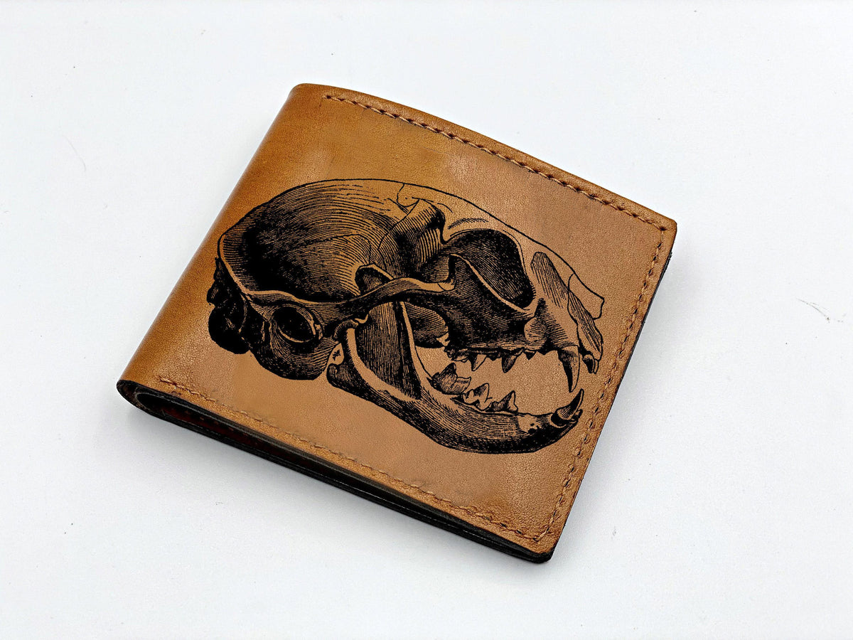 Personalized Leather Wallet: Fish Skeleton Engraved, Handmade