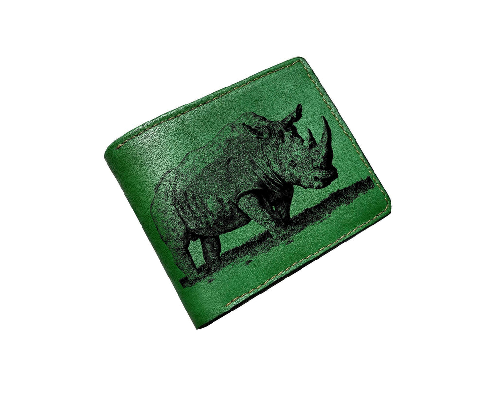 Handmade Leather Wallet, Rhino Engraved, Africa Animal Wallet