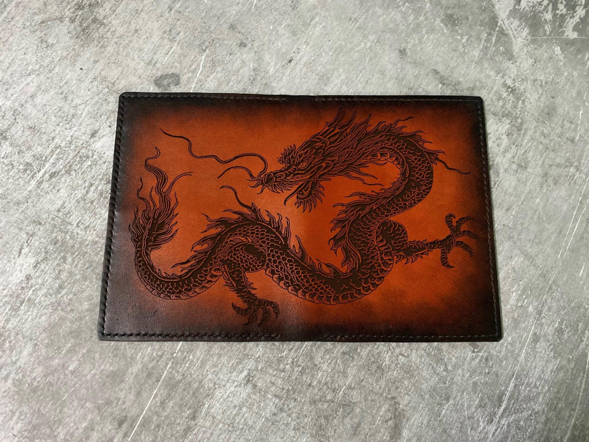 Engraved Dragon Leather Wallet: Handmade Oriental Style