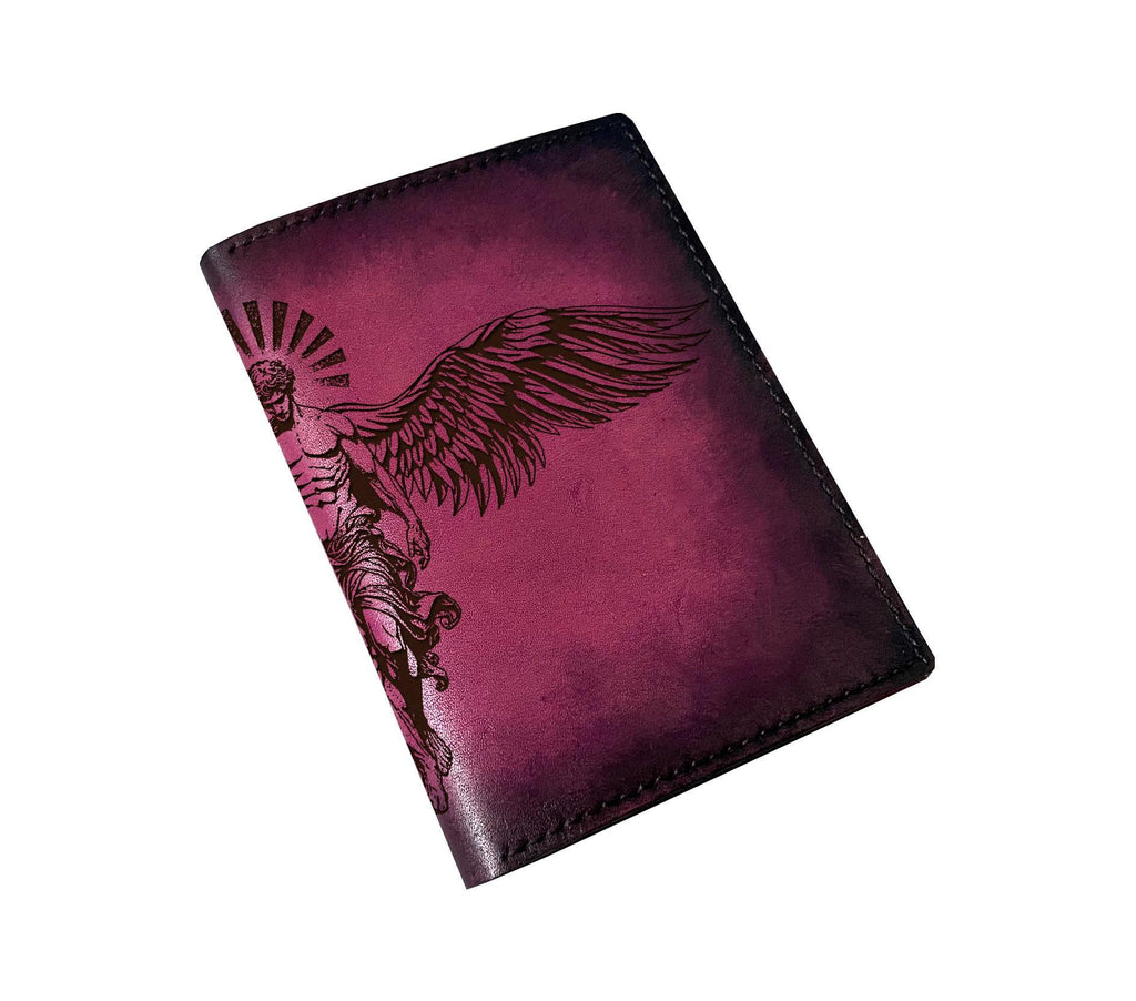 Handmade Angel Engraved Leather Wallet, Custom Vegetable-Tanned Cowhide for Dad
