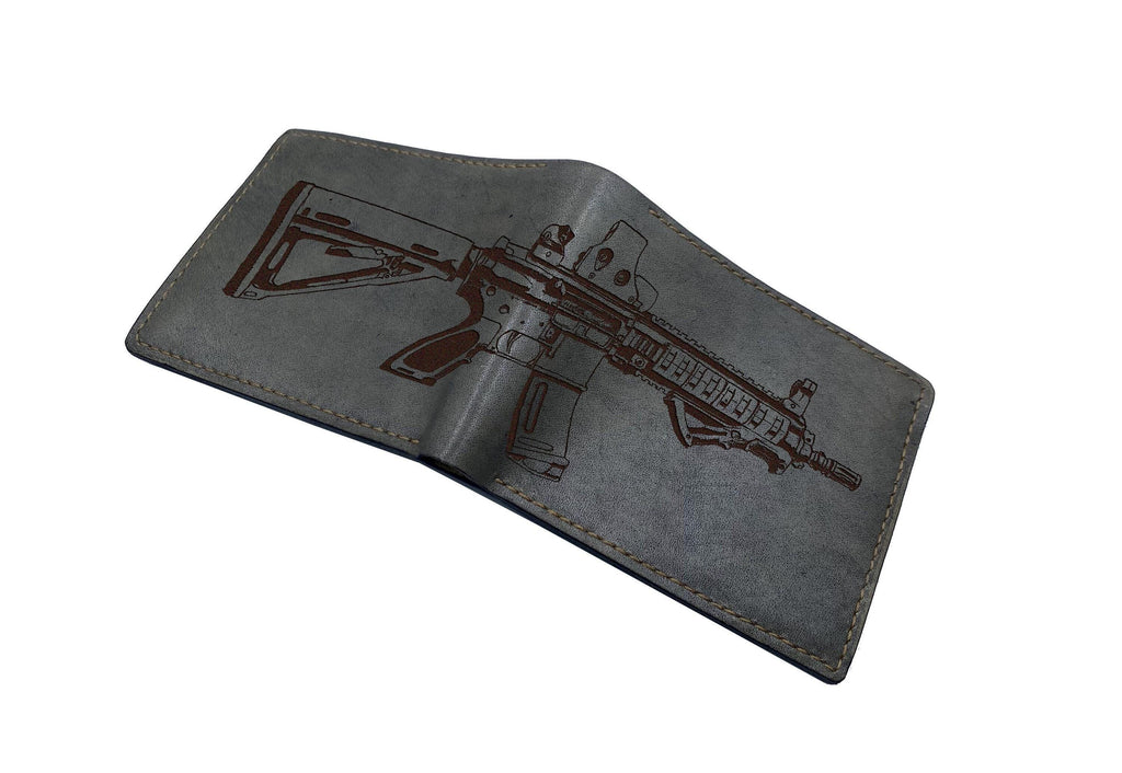 Personalized Leather Men's Wallet, Gun Art, Cowboy Gift