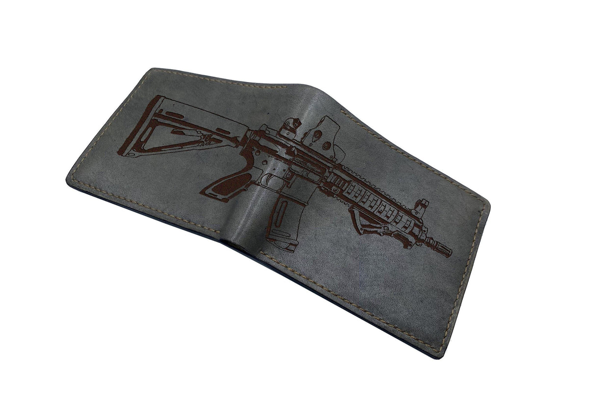 Personalized Leather Men's Wallet, Gun Art, Cowboy Gift