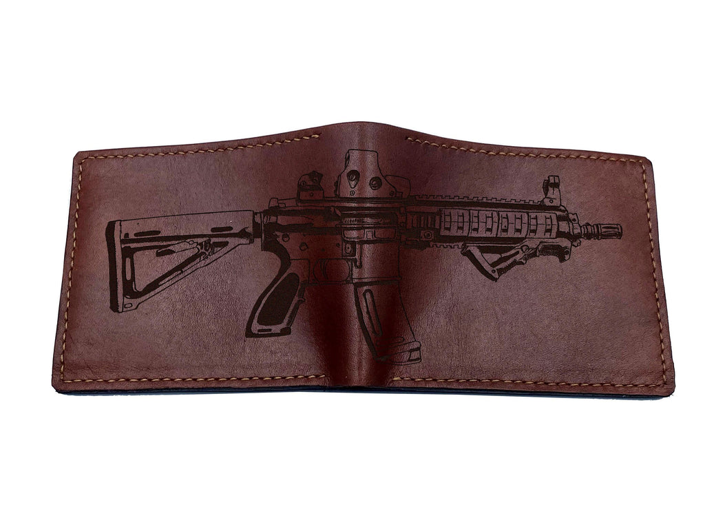 Personalized Leather Men's Wallet, Gun Art, Cowboy Gift