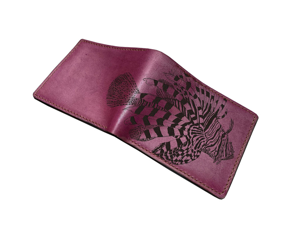 Lionfish Art Leather Wallet: Personalized Bifold ID Card Wallet