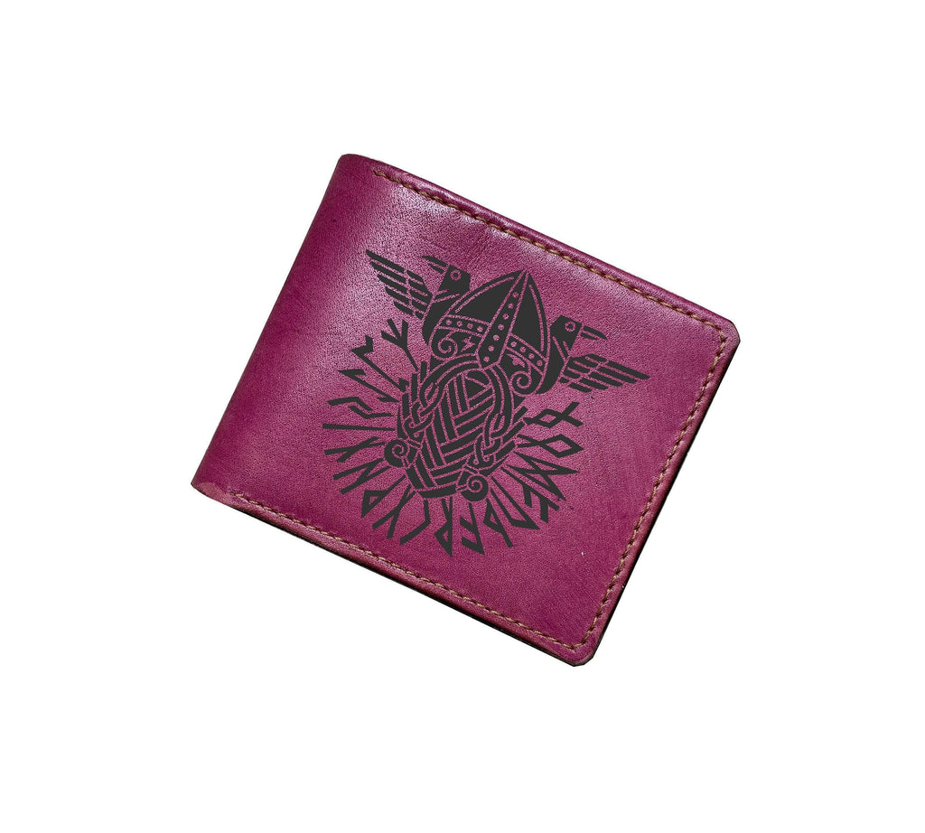 Engraved Leather Wallet, Gungnir Odin Spear, Norse Rune Symbol