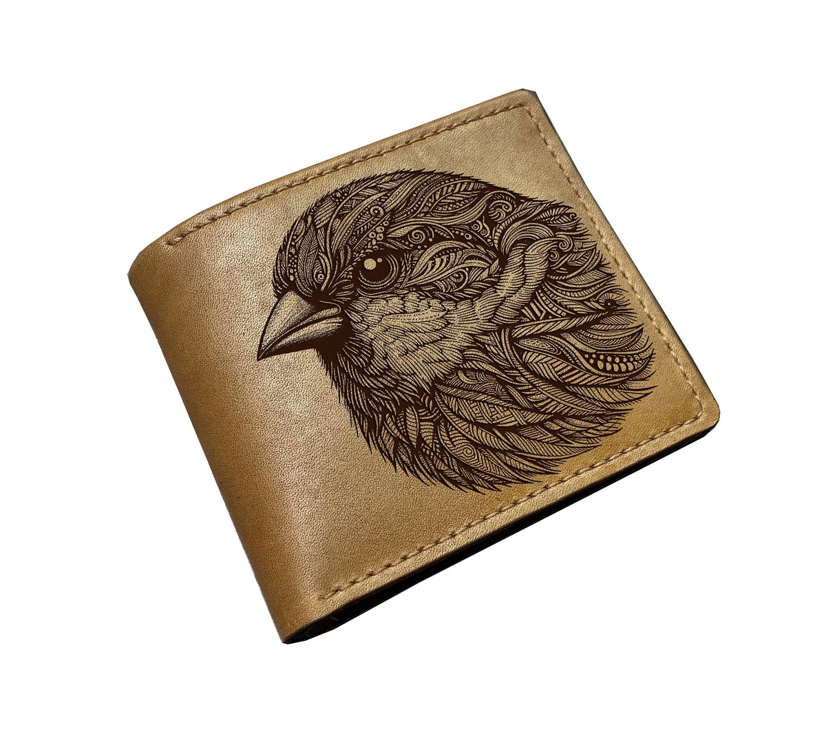 Handmade Leather Bird Art Wallet: Personalized Floral Design
