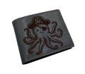 Handmade Leather Wallet: Octopus Pirate Engraved Bifold