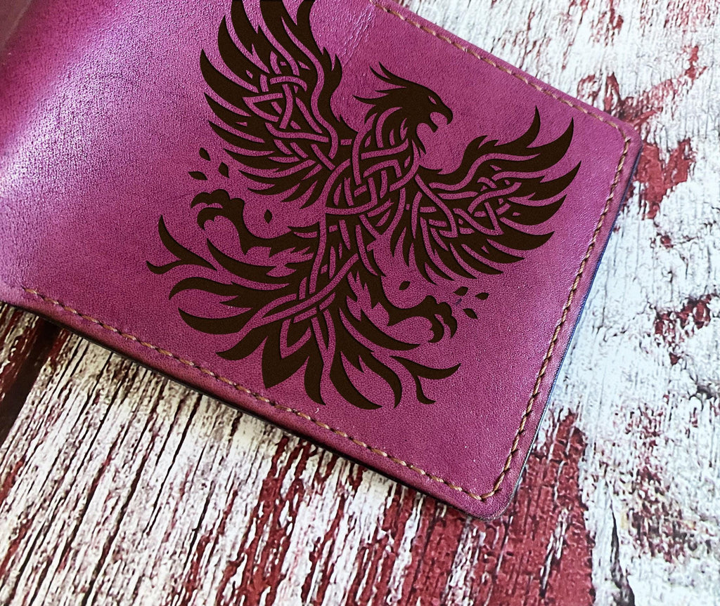 Celtic Eagle Leather Wallet, Handmade Cowhide, Personalized Gift for Him