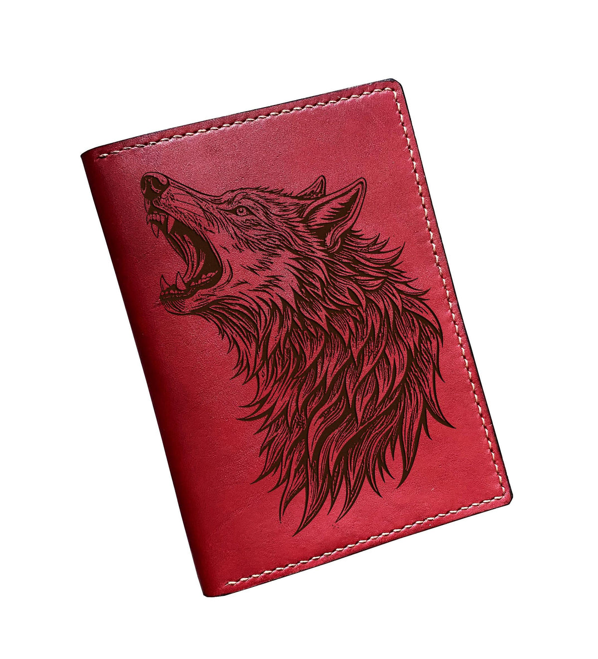 Wolf head engrave leather wallet, full grain leather gift ideas, custom name text present