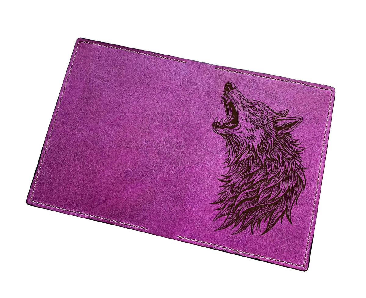 Wolf head engrave leather wallet, full grain leather gift ideas, custom name text present