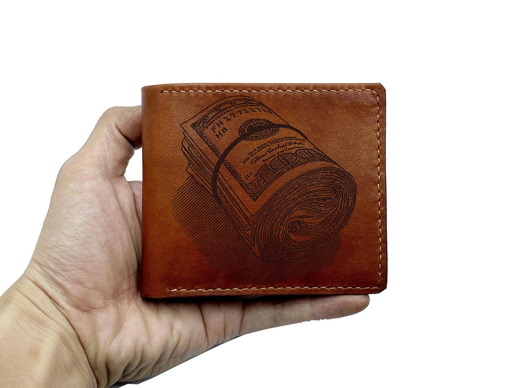 Personalized Leather Wallet, Cash Dollars Sign, Funny Gift for Men