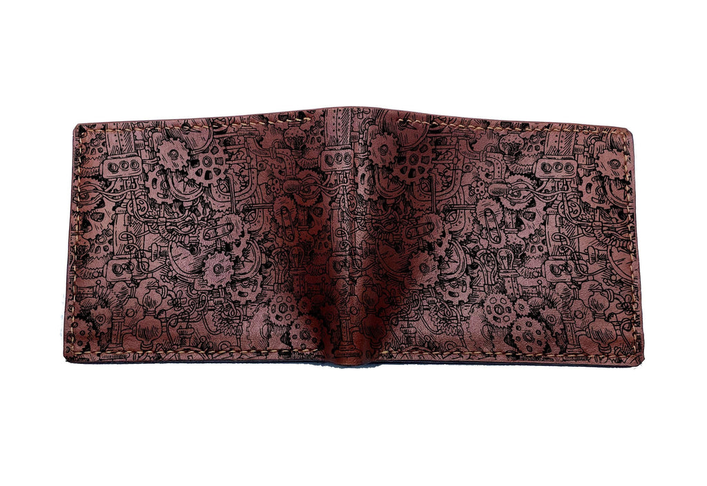 Handmade Leather Steampunk Wallet, Gears Engraving, Personalized Gift