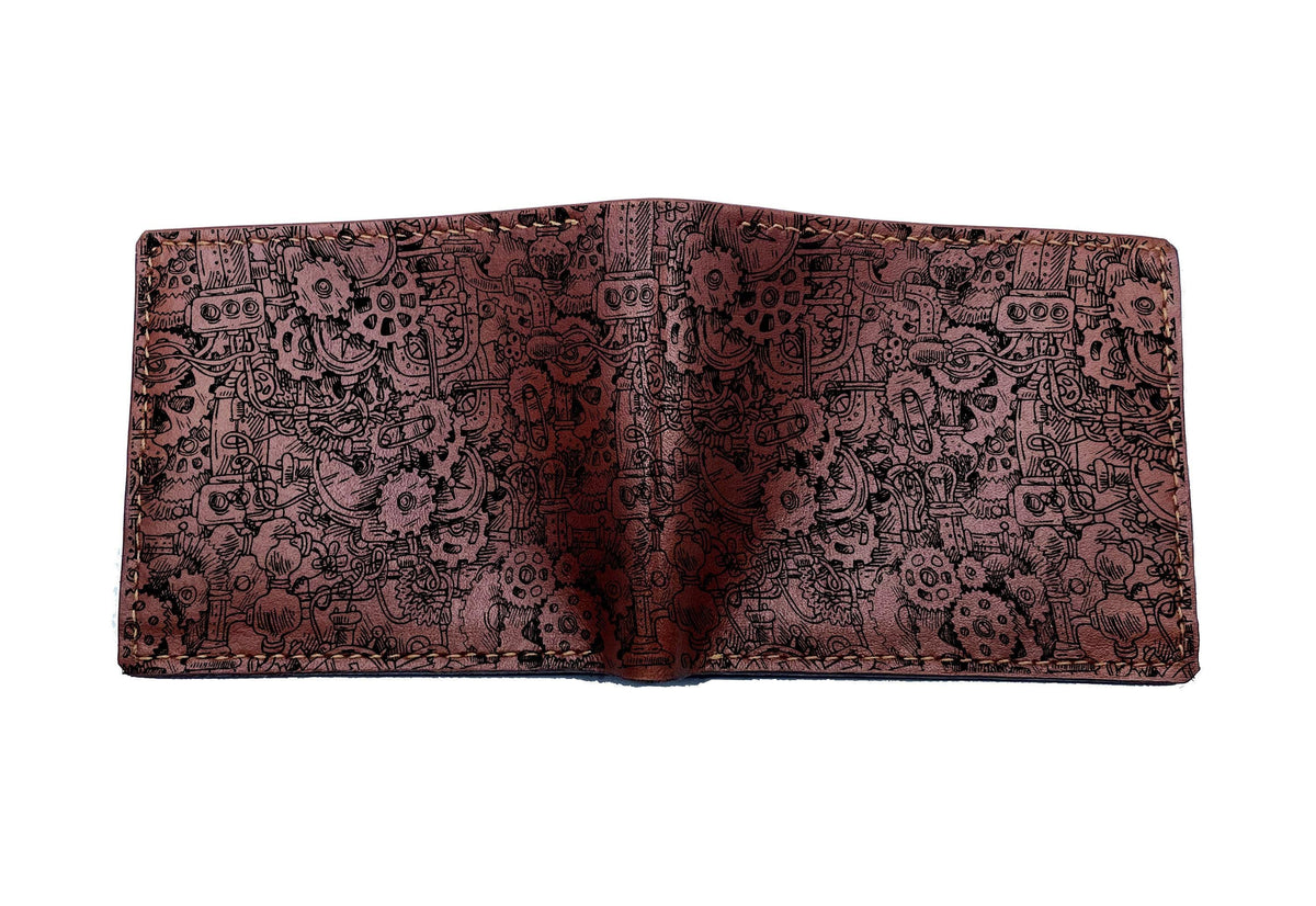 Handmade Leather Steampunk Wallet, Gears Engraving, Personalized Gift