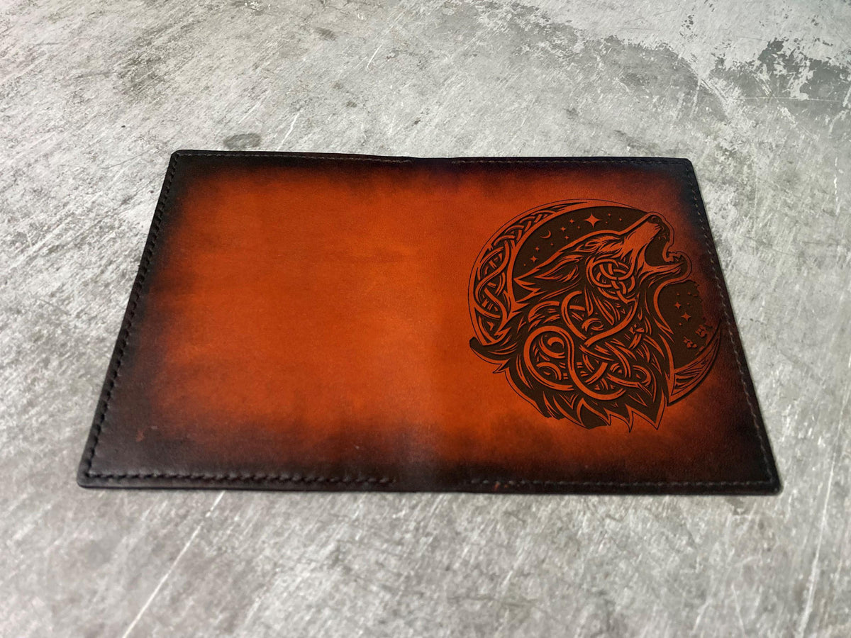 Handmade Leather Bifold Wallet: Celtic Wolf Engraving