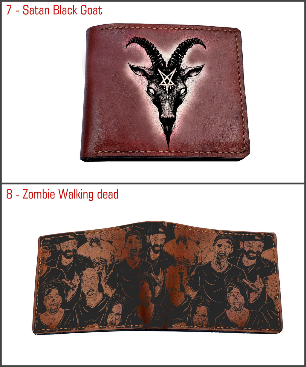 Personalized Zombie Leather Wallet, Horror Halloween Gift