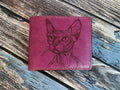 Engraved Sphynx Cat Leather Wallet, Handmade Art Sketch