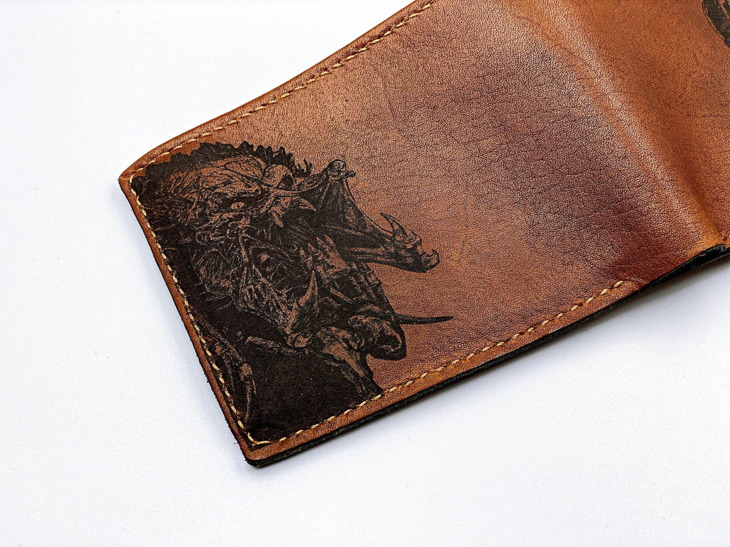 Handmade Leather Wallet, Predator vs Aliens Engraved Design