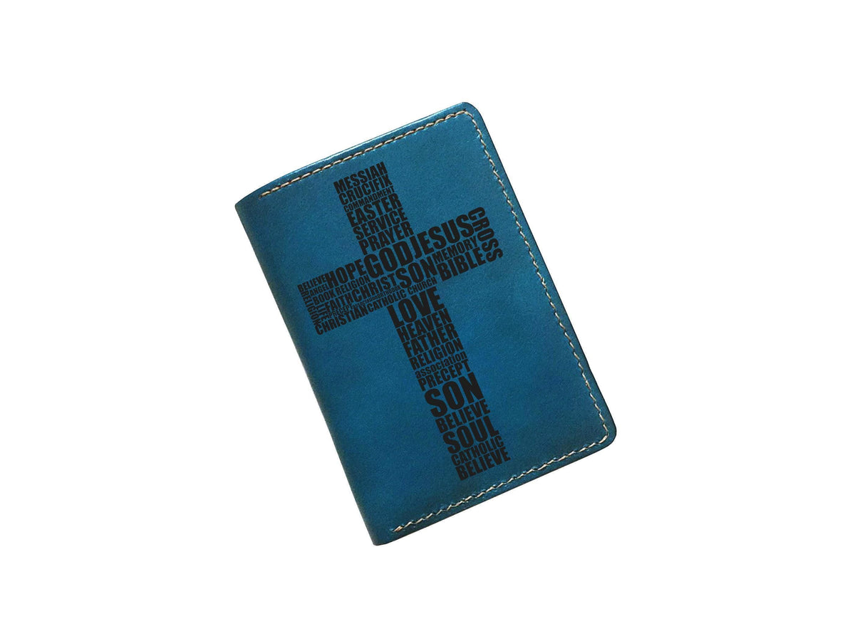 Handmade Leather Wallet, Christian Cross Engraved, Gift for Dad