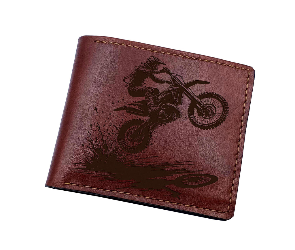 Motorcycle Racing Leather Wallet, Personalized Bifold Wallet