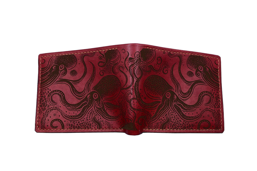 Kraken Leather Bifold Wallet: Custom Engraved Monster Art Gift