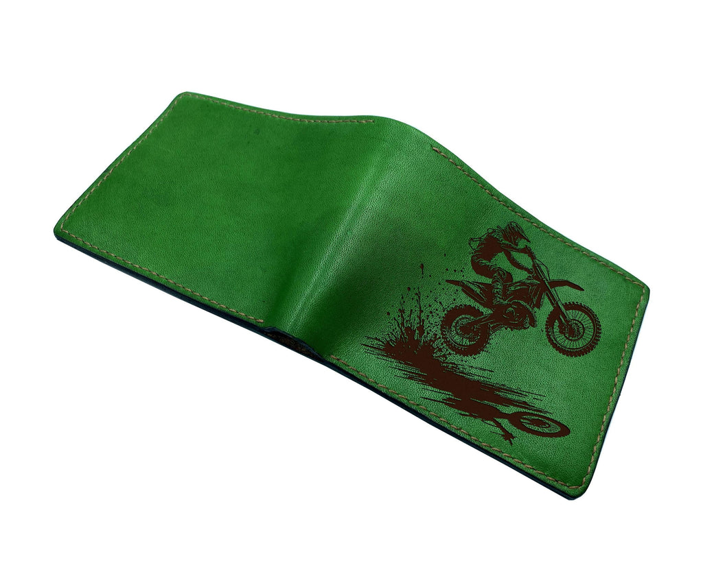 Motorcycle Racing Leather Wallet, Personalized Bifold Wallet