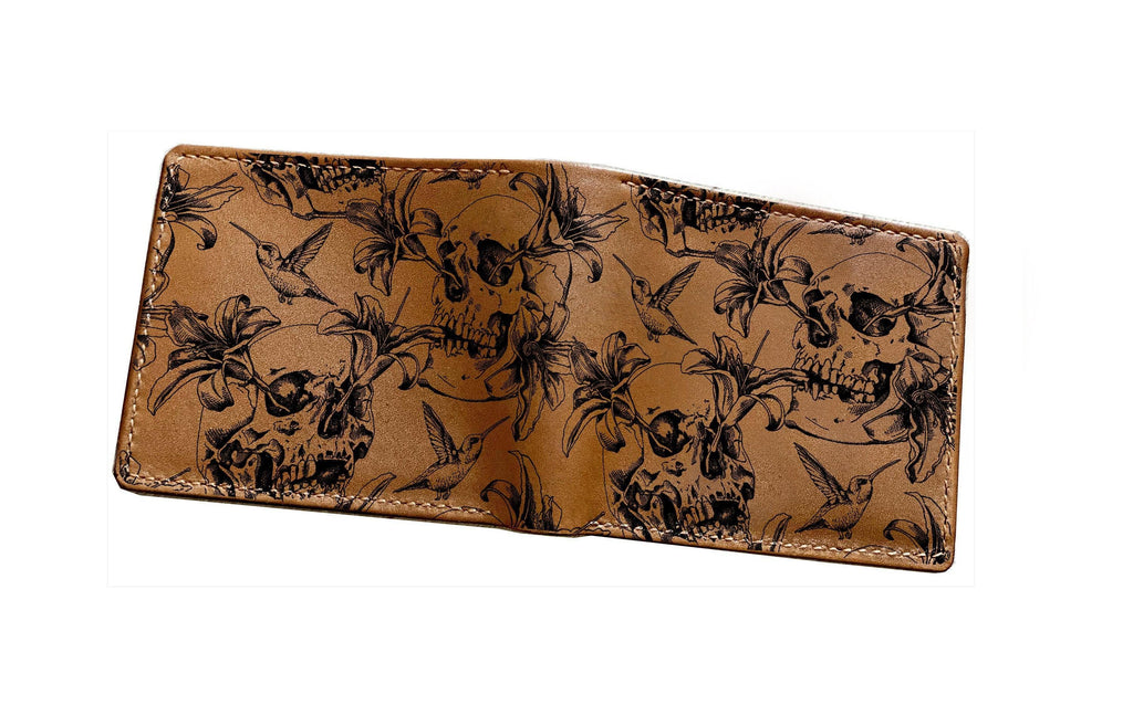 Skull Flower Leather Wallet: Handmade Horror Style Men's Gift