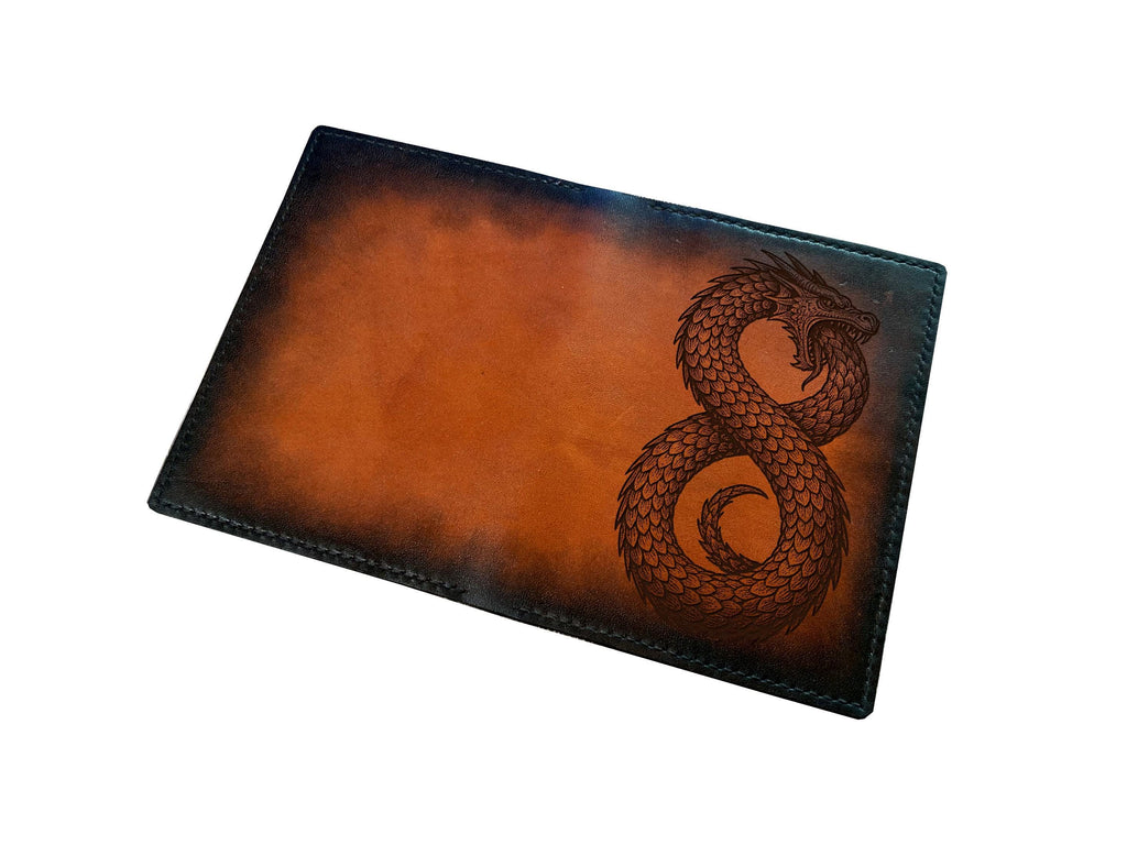 Ouroboros engrave genuine leather wallet, Snake Celtic travel case, Nordic Viking gift for him