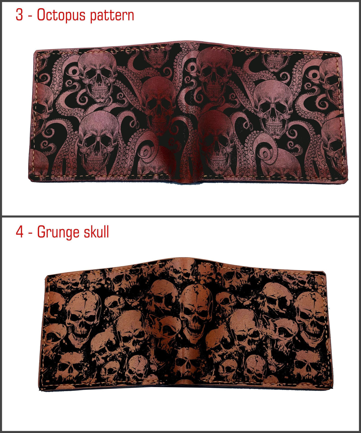 Skull Flower Leather Wallet: Handmade Horror Style Men's Gift