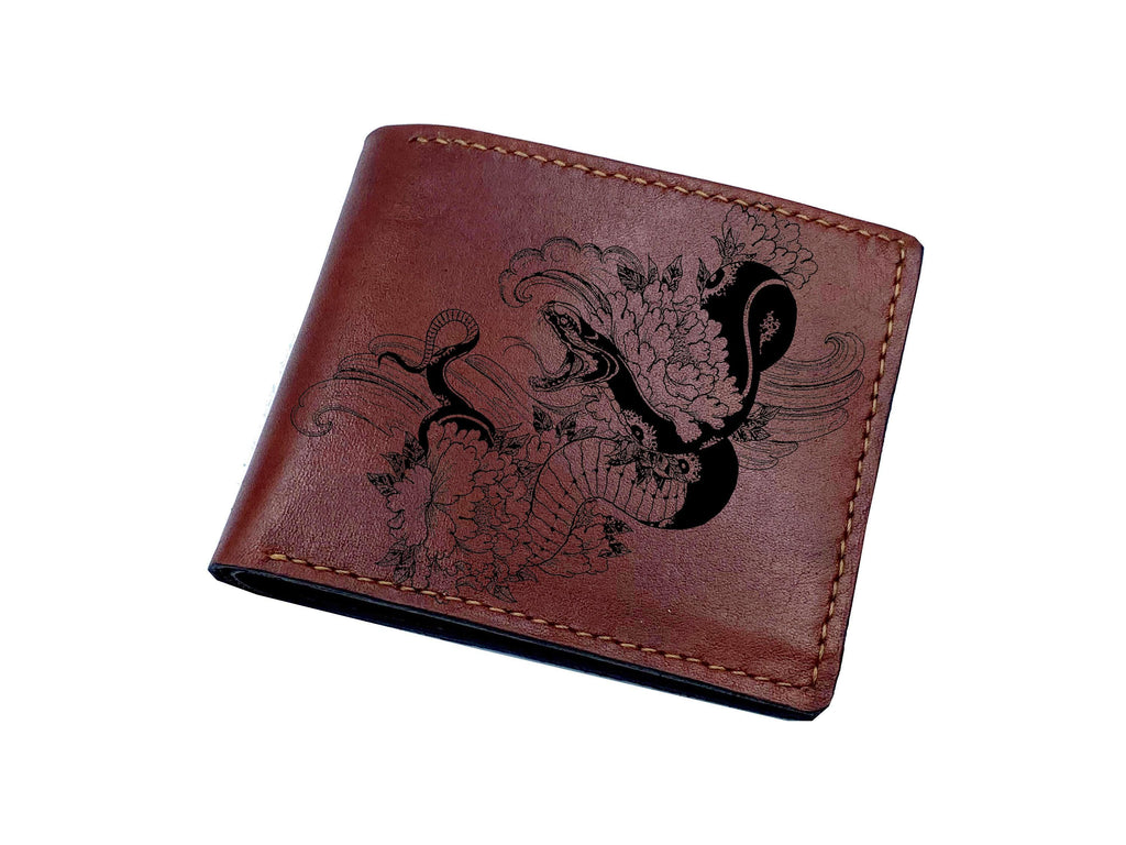Personalized Floral Snake Leather Wallet, Vegetable-Tanned Cowhide, Men's Gift
