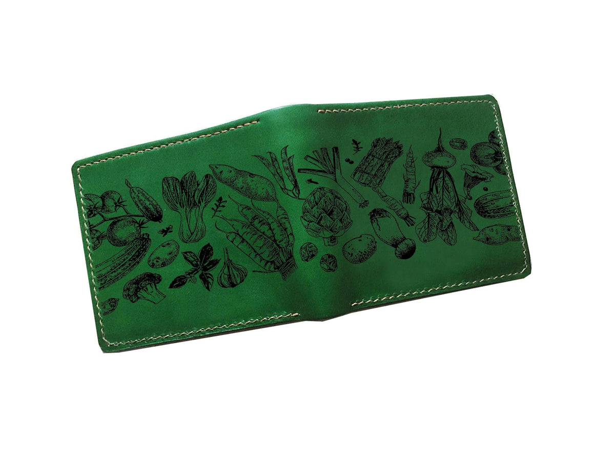 Cooking Pattern Leather Wallet: Handmade Veg-Tan Gift