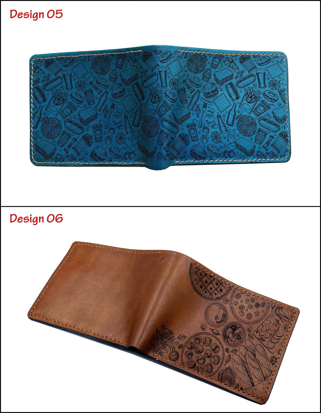 Cooking Pattern Leather Wallet: Handmade Veg-Tan Gift