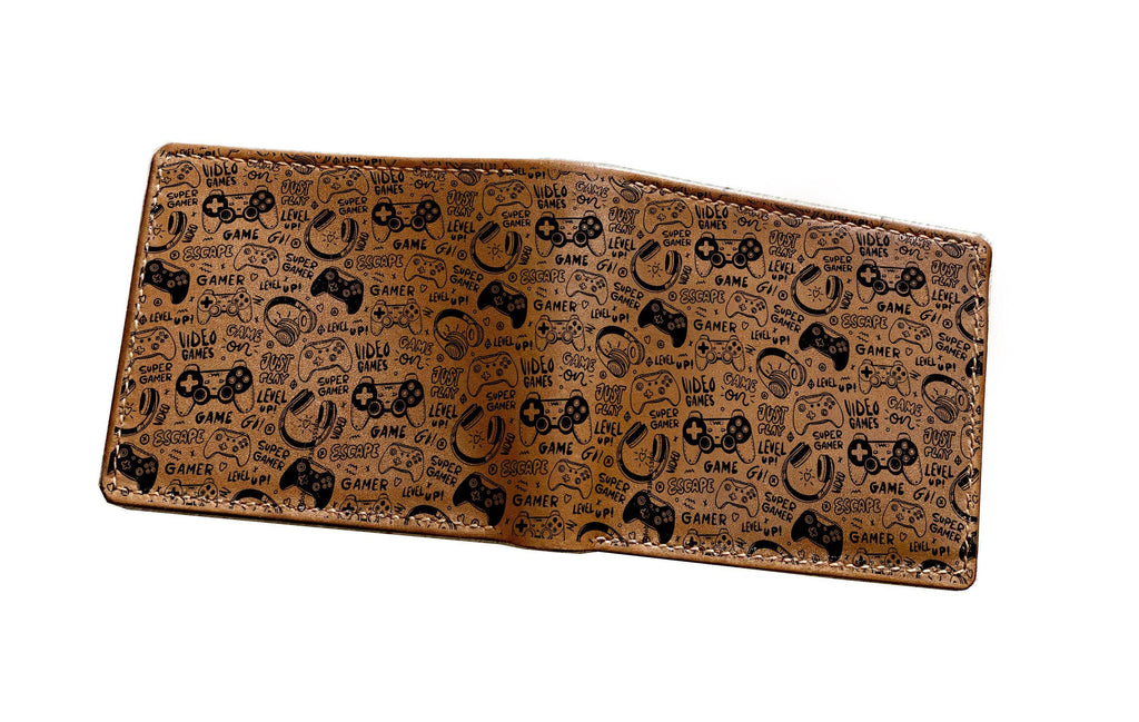 Personalized Leather Gamer Wallet: Game Typography Art, RFID Blocking