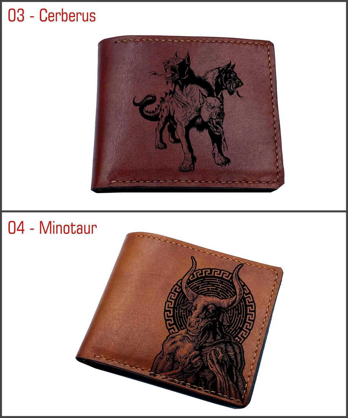 Minotaur Engraved Leather Men's Wallet, Personalized Gift