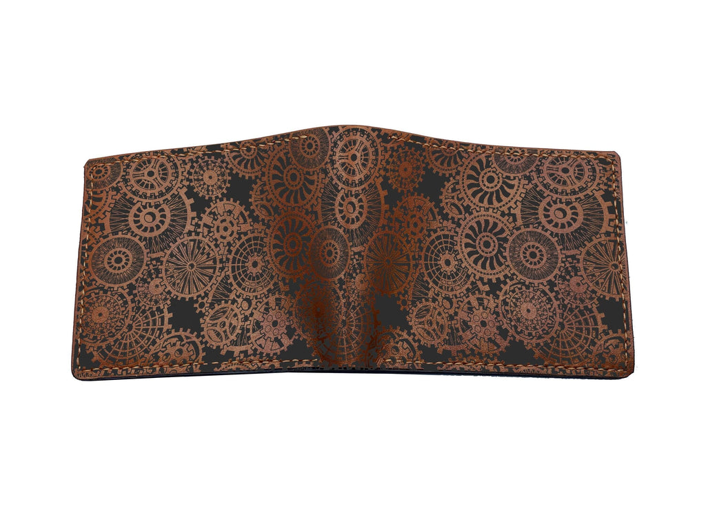 Steampunk Heart Leather Wallet: Handmade Mechanical Style Bifold