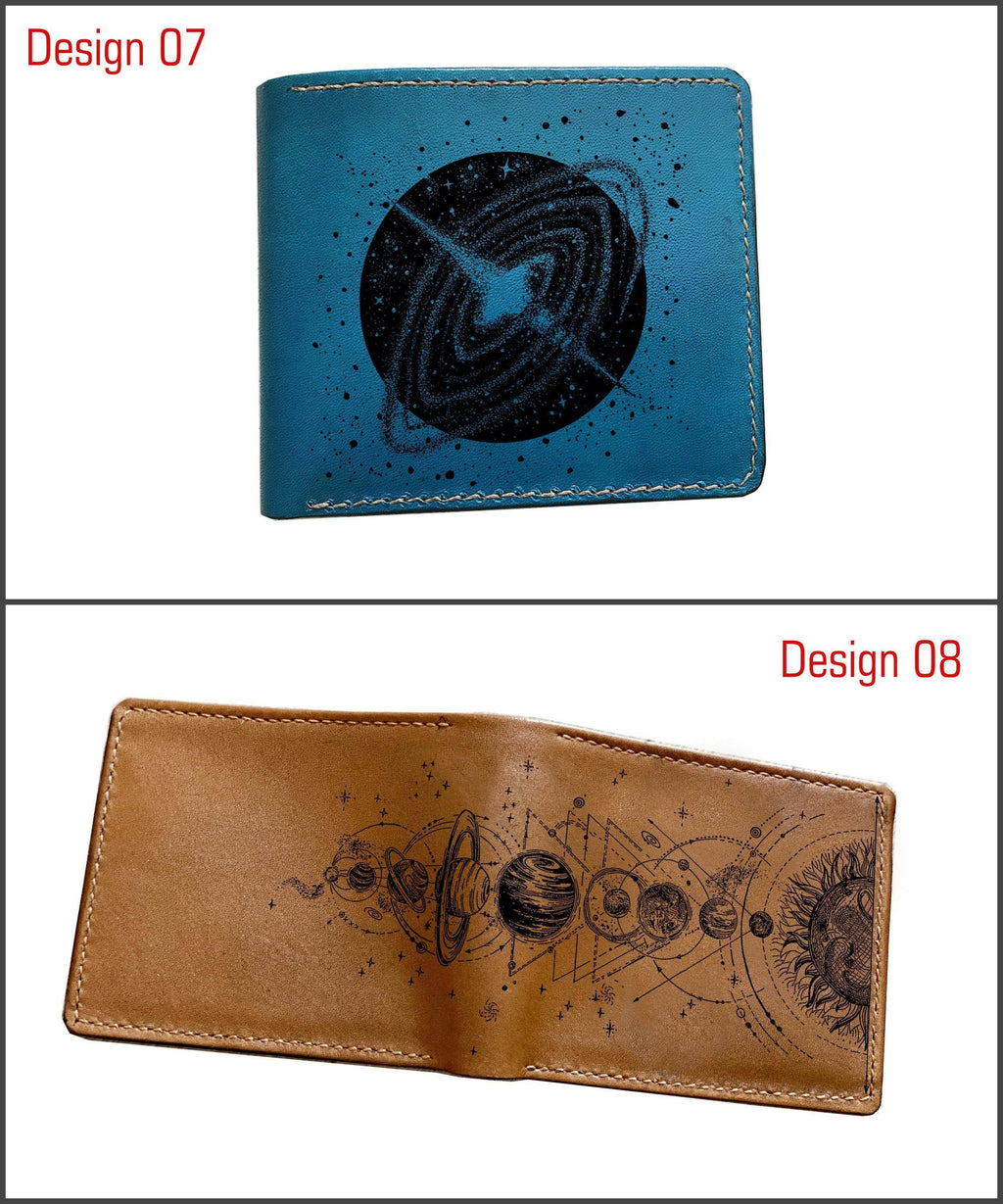 Personalized Solar System Leather Wallet: Astronomy Art, RFID Blocking