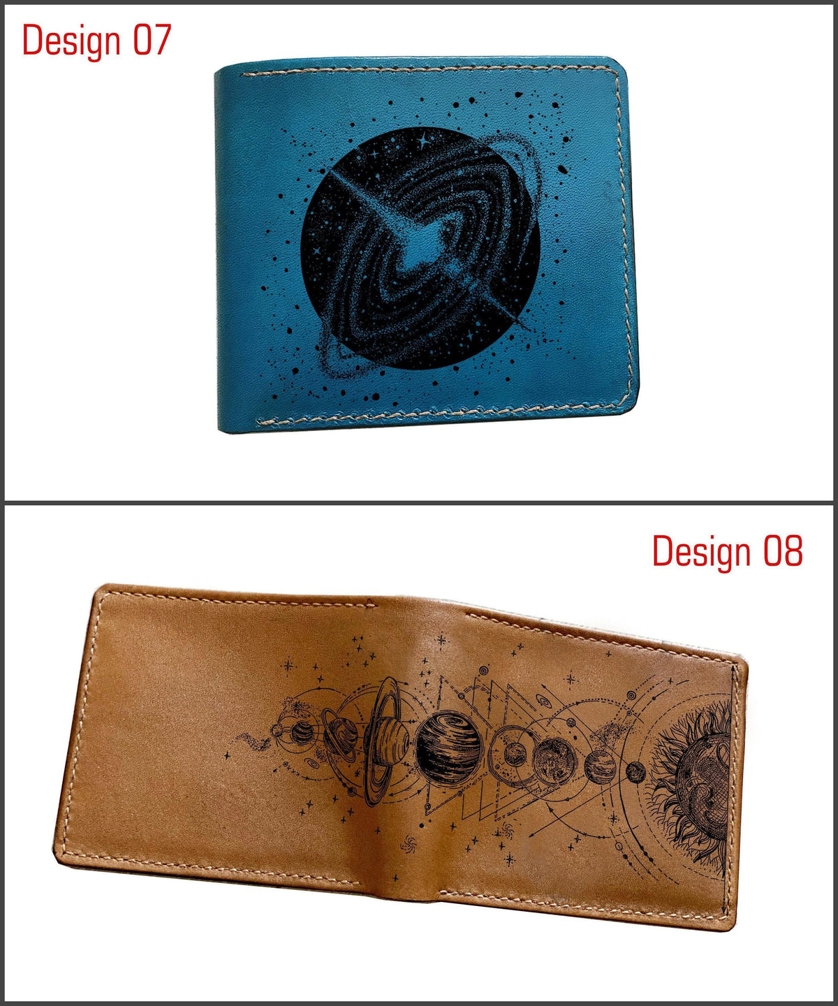 Personalized Solar System Leather Wallet: Astronomy Art, RFID Blocking