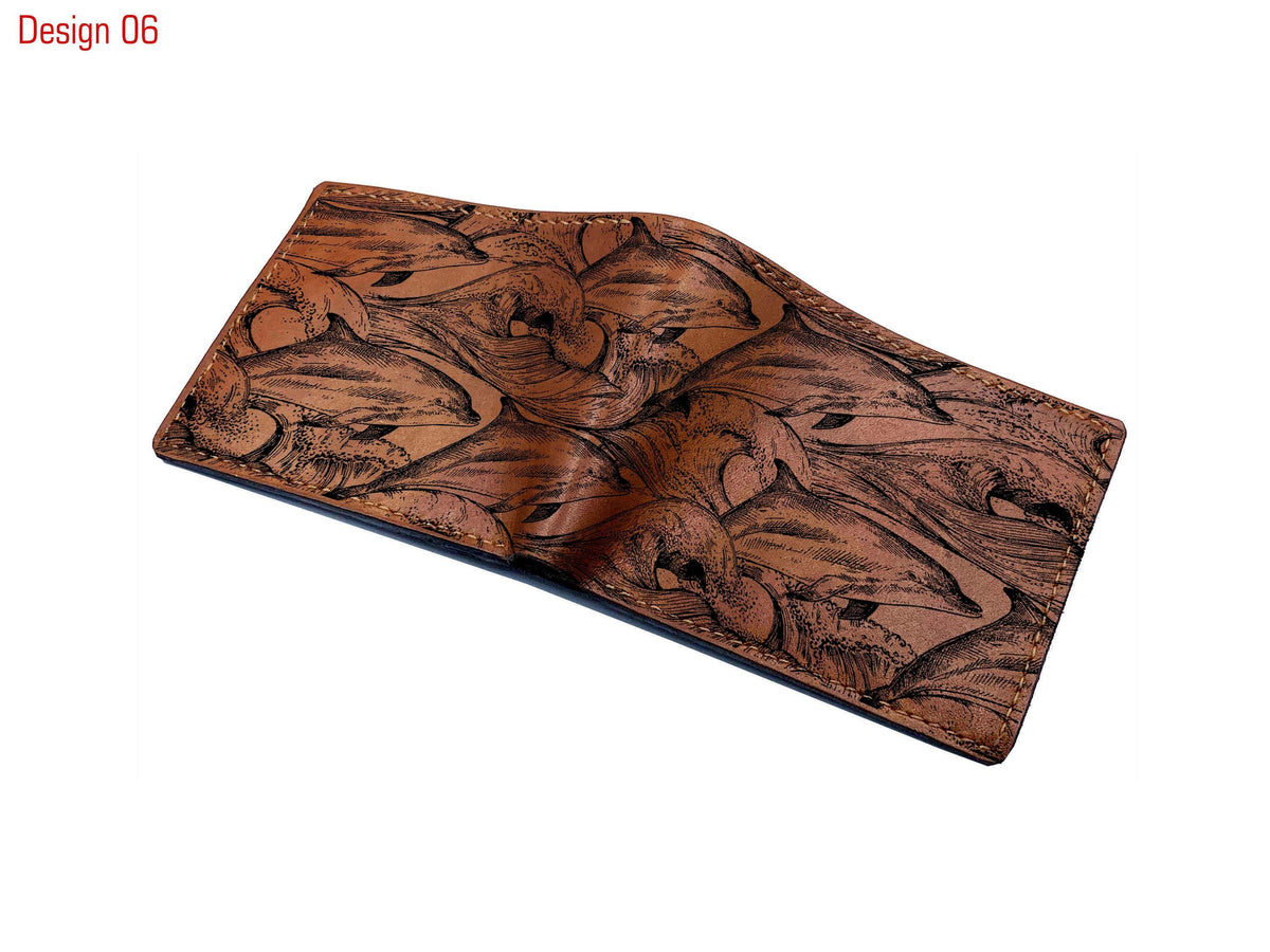 Custom Leather Wallet: Ocean Pattern, Sea Lover Gift