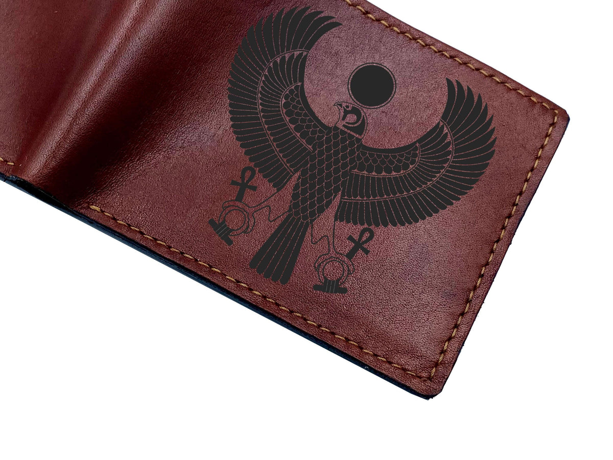 Personalized Leather Wallet, Egyptian Cat Design, Handmade