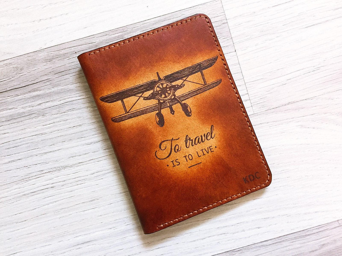 Handmade Leather Airplane Passport Wallet: Personalized Travel Gift