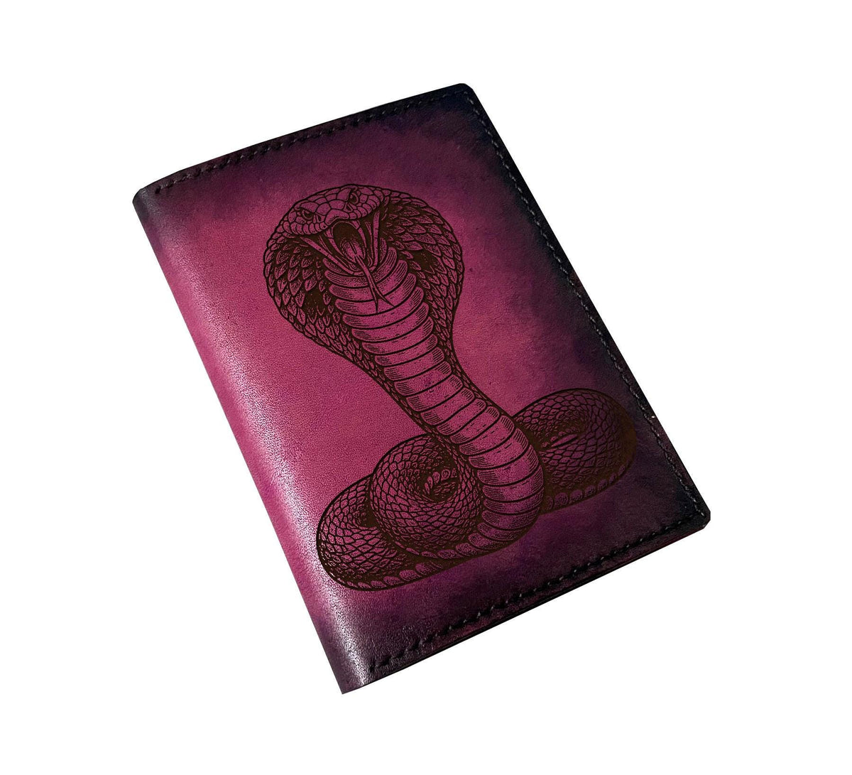 Handmade Leather Wallet, Cobra Snake Engraving, Personalized Gift for Him