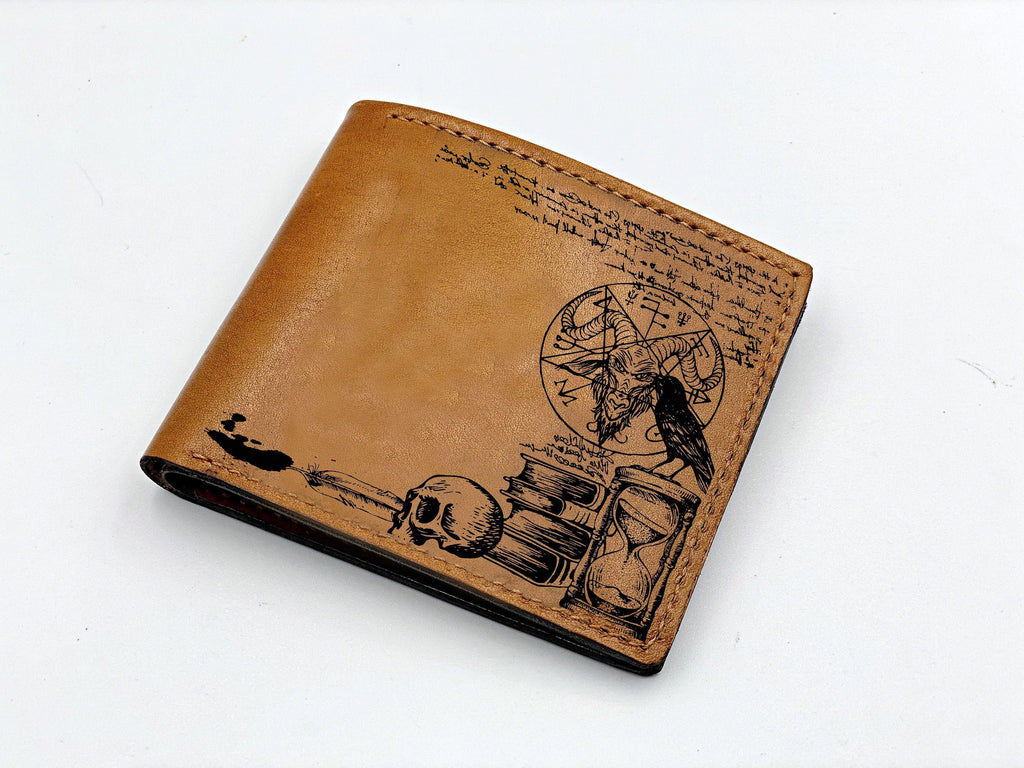 Engraved Pentagram Leather Wallet: Alchemic Design, RFID Blocking