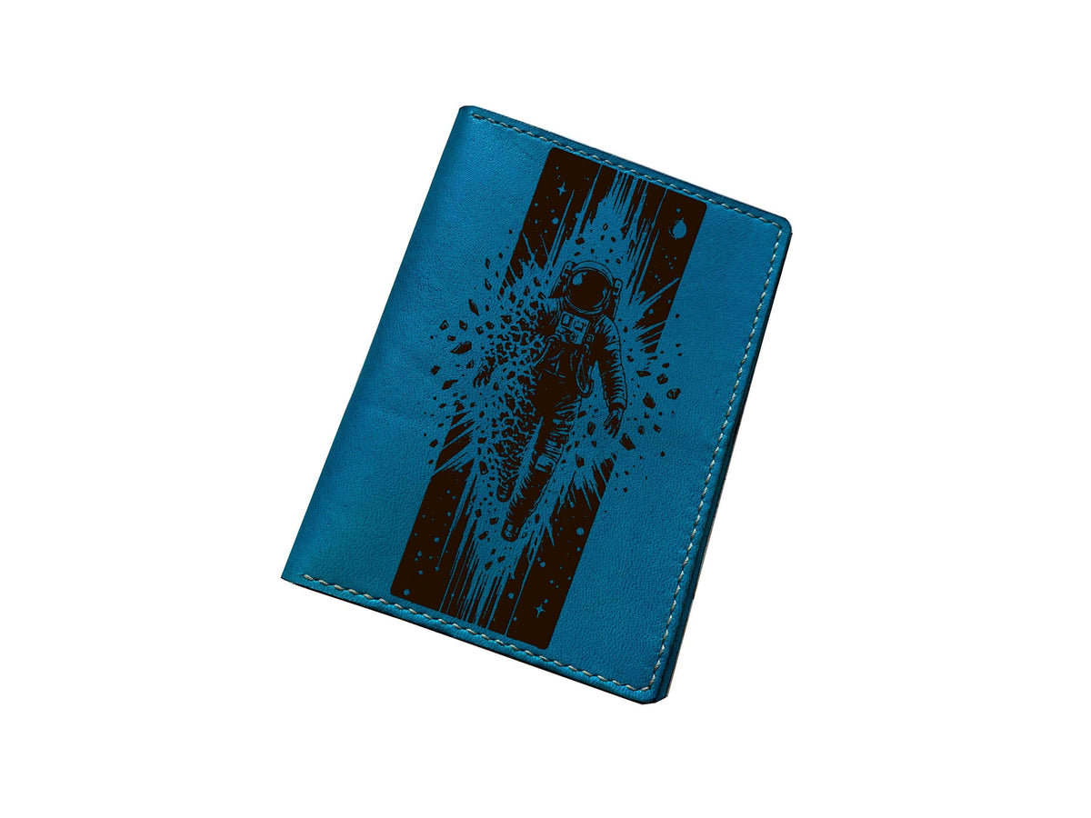 Custom leather handmade passport cover, Astronaut travel wallet, adventure space leather gift