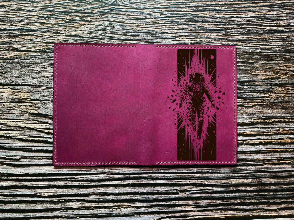 Custom leather handmade passport cover, Astronaut travel wallet, adventure space leather gift