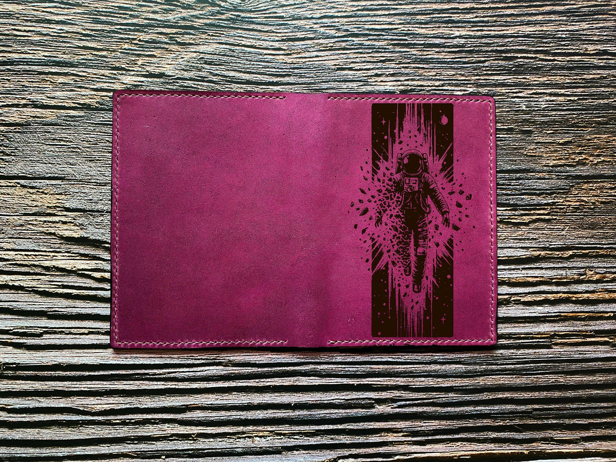 Custom leather handmade passport cover, Astronaut travel wallet, adventure space leather gift