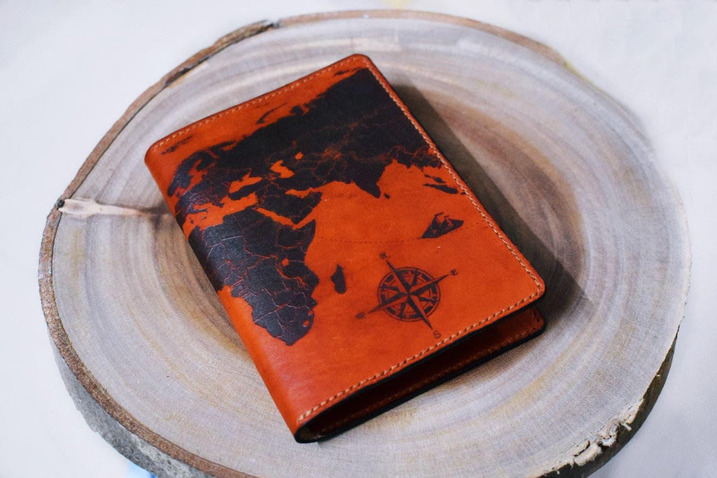 Vintage World Map Leather Passport Wallet: Personalized Travel Case