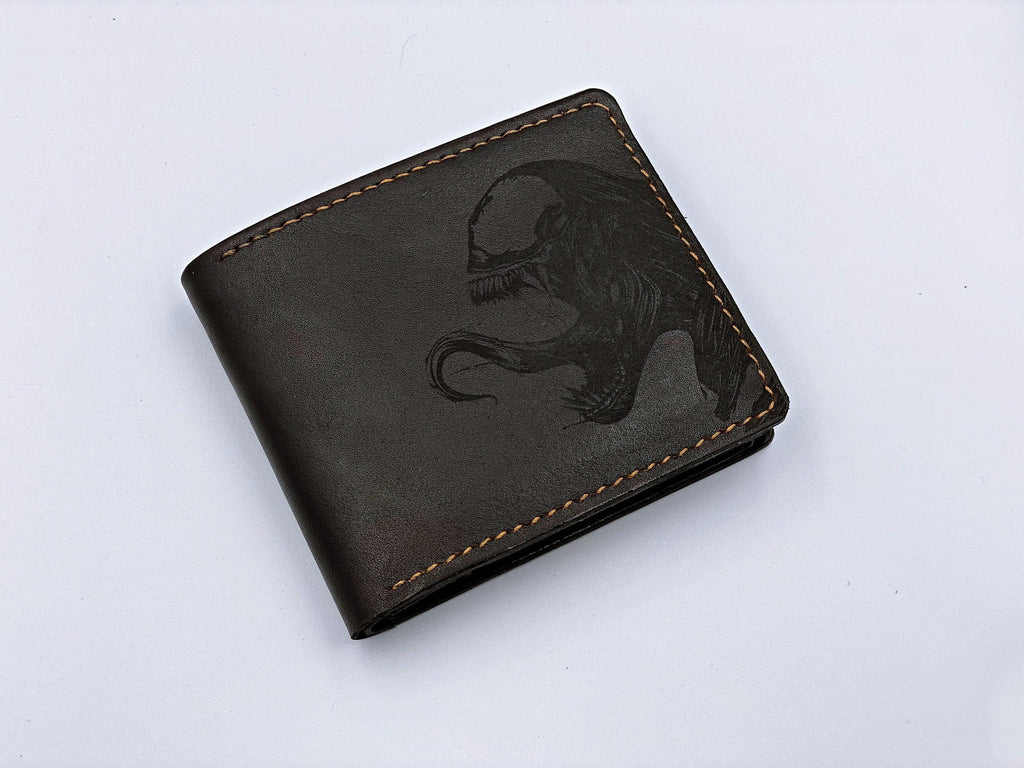 Personalized Marvel Leather Wallet, Venom Spiderman Engraved, Handmade RFID Blocking