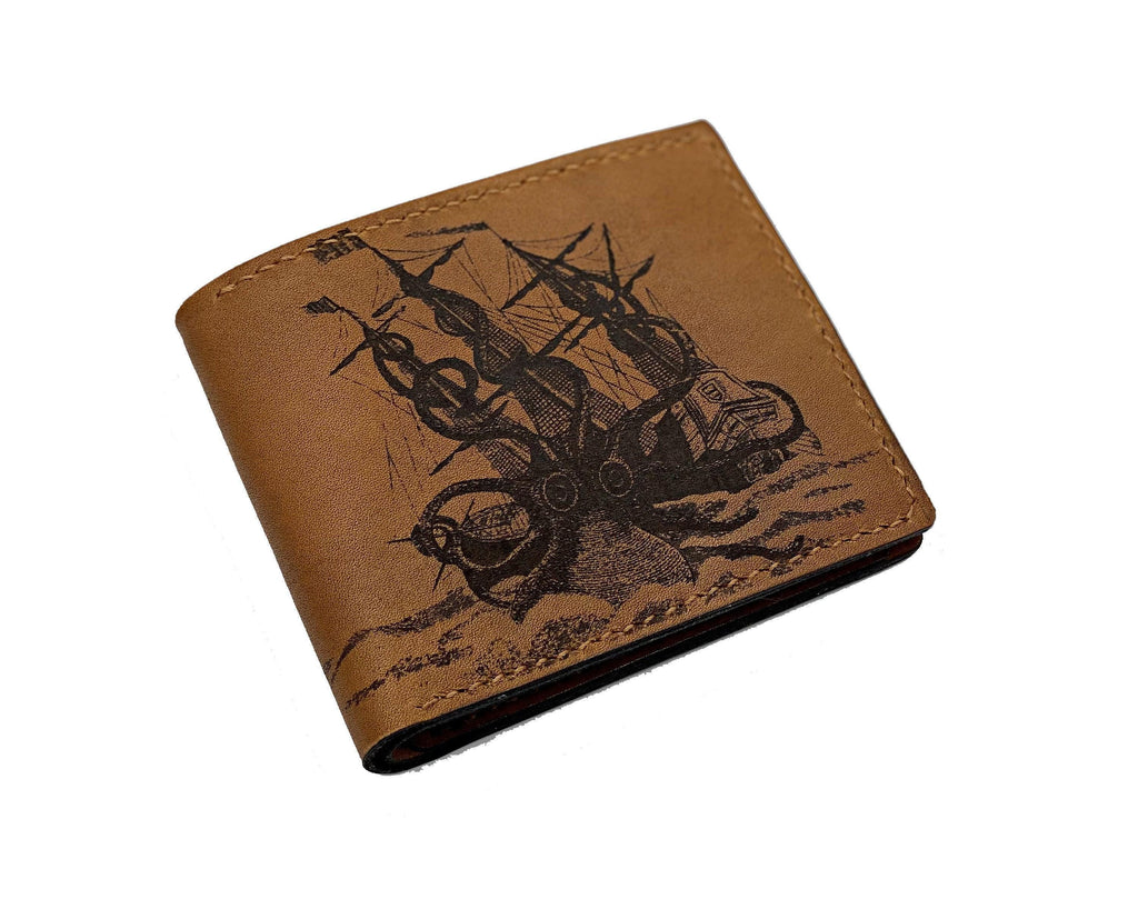 Personalized Kraken Leather Wallet, Handmade Men's Gift