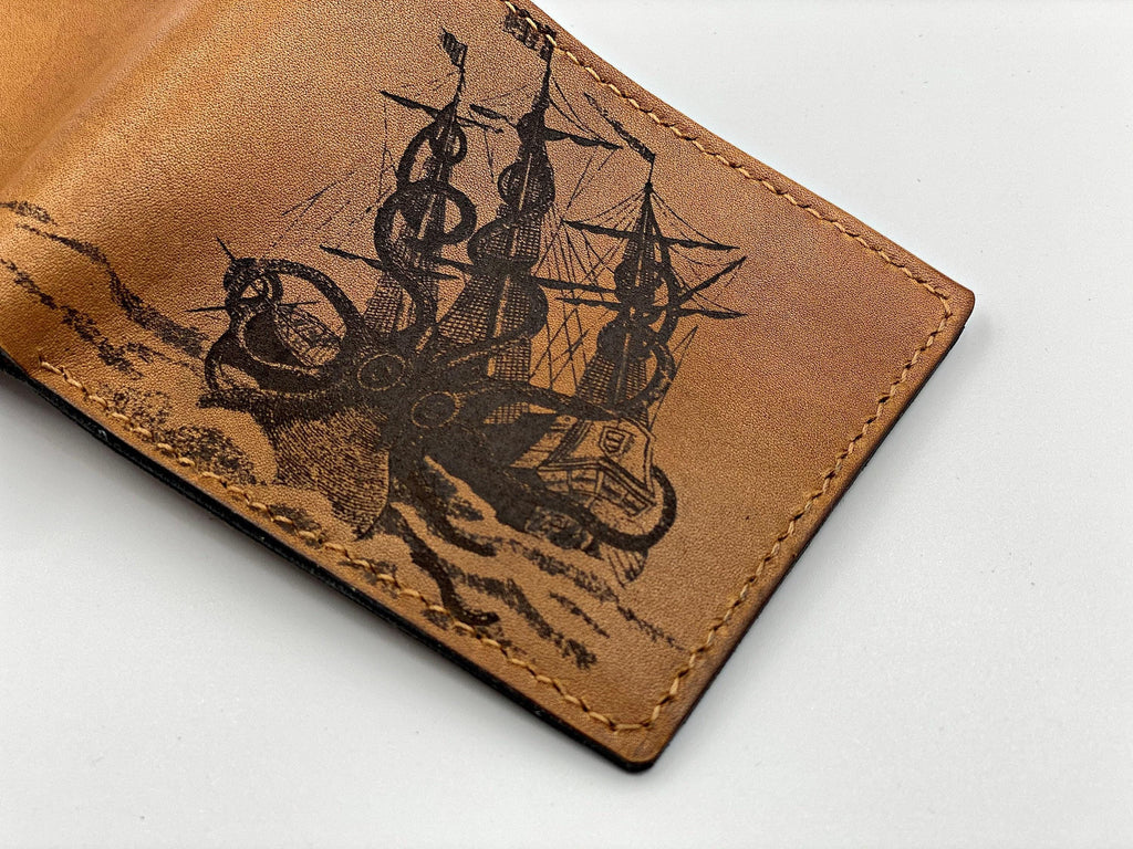 Personalized Kraken Leather Wallet, Handmade Men's Gift